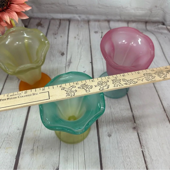 vintage Libby’s ka-dinks set of 3 frosted parfait tulip pastel sundae cups MCM - Picture 7 of 8